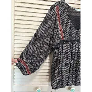 Maurices Flowers Crochet‎ Embroidered Long Balloon Sleeve Blouse Size Sm Boho thumbnail 4