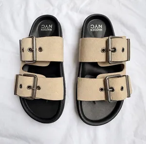 Madden NYC Double Buckle Slide Sandals Beige Black Size 9 thumbnail 1