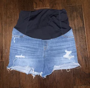 Isabel Maternity Denim Shorts with Black Stretch Panel - Light Blue Size 12 thumbnail 1