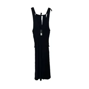 Mimi & Dottie Halter Flare Midi Dress NWT Large V Neck Tie Neck ID9023 Black thumbnail 2