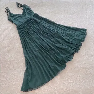 Lulu's Never‎ A Dull Moment Emerald Green Tie-Strap Pleated Midi Dress thumbnail 6