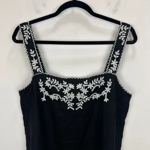 J.Crew Embroidered Linen Shift Dress Mini Boho Resort Vacation Black US 4 NWT thumbnail 7