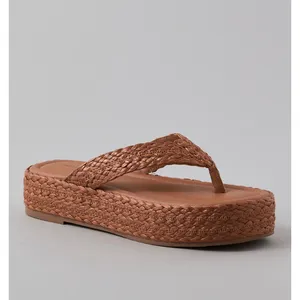 American Eagle Women Brown Woven Raffia Platform Flip Flop Sandals Size 9 thumbnail 2