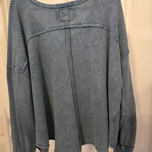 We The Free Waffle Knit V-Neck Pullover in Denim Blue thumbnail 3
