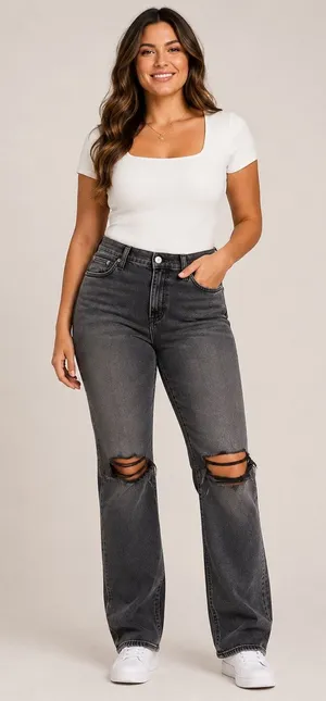 American Eagle 90s Bootcut Jeans Black‎ Distressed Mid Rise NEW Womens 4 Short thumbnail 1