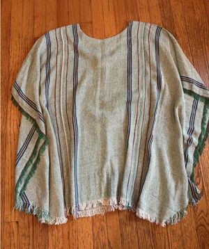 Jen's Pirate Booty Poncho Womens One Size Green Stripe Fringe Boho Serape Ruana thumbnail 1