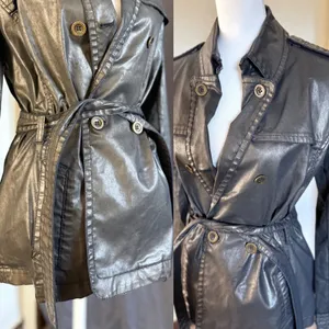 Dismero Italian Made Metallic Trench Jacket Womens 10 Belted Moto thumbnail 13
