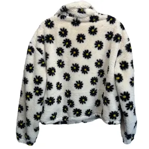 I Believe Faux Fur Long Sleeve Zip Up Flowers Jacket Size L‎ Soft Lined thumbnail 4