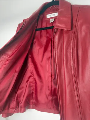 Preston & York Crimson Red Leather Zip Jacket thumbnail 4