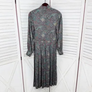 Vntg J.G. Hook Paisley Pleated Mock Neck Maxi Dress Green Multi Size‎ 4 Heritage thumbnail 10