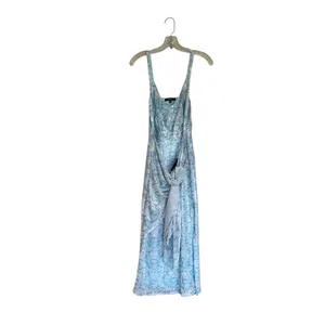 Lulus NWT Glistening Beauty Light Blue Floral Sequin Tie-Front Midi Dress thumbnail 9