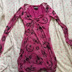 Dolls Kill Pink Long Sleeve Dress with Black Print thumbnail 2