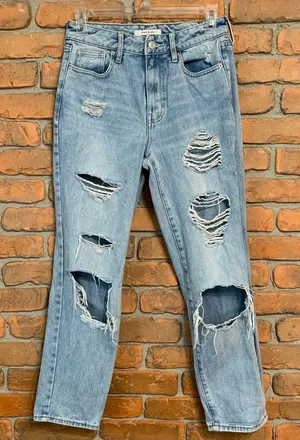 Pacsun Mom Jeans Womens‎ Size 24 Distressed Ripped Light Wash Denim High Rise thumbnail 1