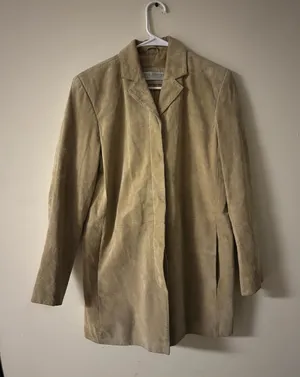 Valerie Stevens Silky Suede 100% Leather Jacket Small Tan Minimalist Blazer Coat thumbnail 1