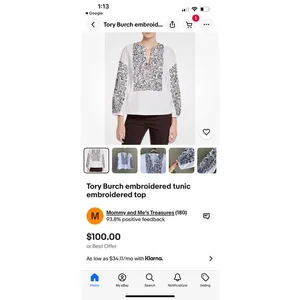 Tory Burch White and Black Embroidered Long Sleeve Top Size thumbnail 7