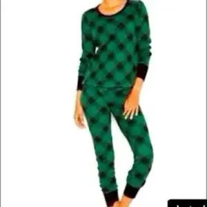 Victoria’s Secret Buffalo Plaid Thermal Pajama Set Sz L Green Black Check Cozy thumbnail 2