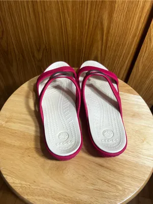 CROCS Red Slide Sandals with Silver Ring Accent thumbnail 4