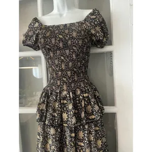 Muche et Muchette Black Gold Floral Smocked High-Low Tiered Ruffle Maxi Dress‎ thumbnail 6
