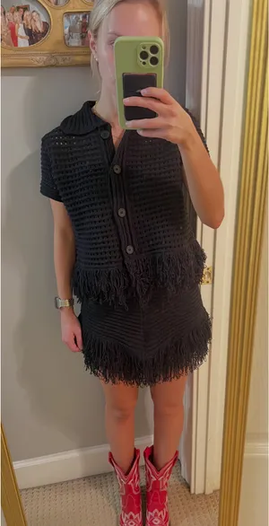 Black fringe two piece set thumbnail 1