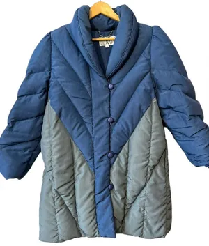 Quilted Down Puffer Coat Colorblock Oversized Collar Artwear Lagenlook VTG ILGWU thumbnail 1