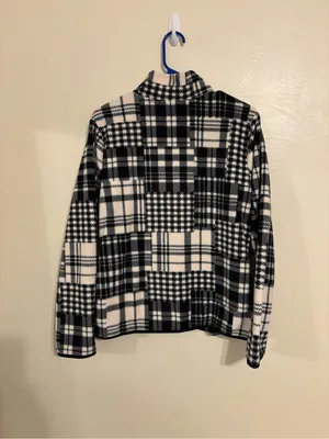 Lauren Ralph Lauren Black White Plaid Fleece Jacket Full Zip Size L thumbnail 7