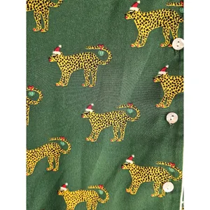 Bouffants & Broken Hearts‎ Womens Green Santa Leopard Print Pajamas Small thumbnail 3