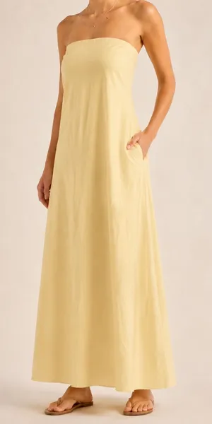 ASOS Design Butter Yellow Strapless Maxi Dress Pockets US 0 thumbnail 1