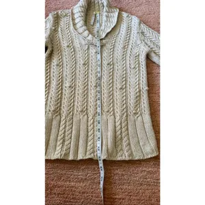 Leo & Nicole Women’s Cable Knit Cotton Sweater Shawl Collar Beige L thumbnail 4