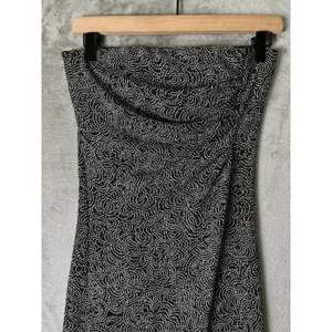 Vintage Y2k Strapless Asymmetrical Midi Dress Black White Ruched‎ Glitter Medium thumbnail 2