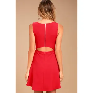 Lulus Just Us Red Skater Mini Dress Sleeveless A Line Backless Cutout XS NWT thumbnail 3