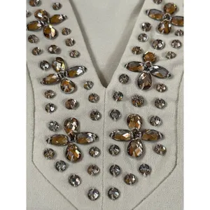 Susan Graver Artisan 2X Beige Embellished V-Neck Tunic Top Stretch 3/4 Sleeve thumbnail 5