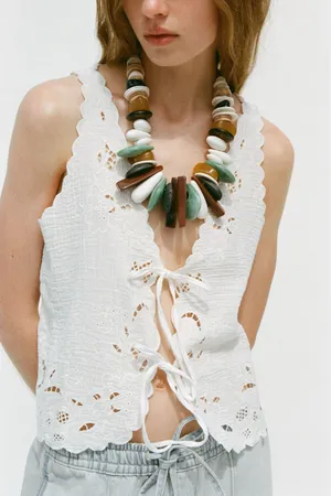 NWT Zara white sleeveless tie-front lace top. Size XL thumbnail 5