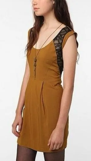 ✨Silence + Noise Womens short sleeve brown/green Sz 4 dress w/ lace✨ thumbnail 1