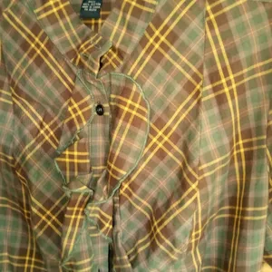 Lucky Brand M Brown Gold Plaid Top thumbnail 4