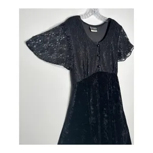 Vintage 1990s Ms. Choice Black Lace & Velvet Maxi Dress Made in USA large thumbnail 7