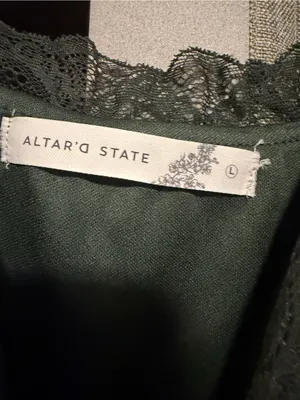 Altar'd State Dark Green Lace Top Midi Dress with Rose Print thumbnail 2