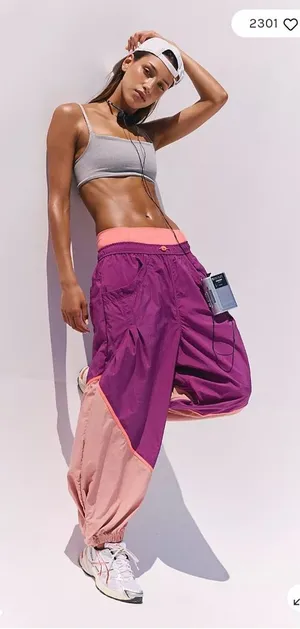 FP Movement by Free People Purple & Pink Colorblock Jogger Track Pants thumbnail 1