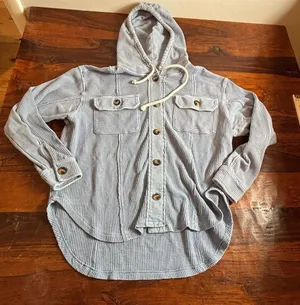 American Eagle Outfitters Sweater Womens XS Blue‎ Waffle Knit Hooded thumbnail 1