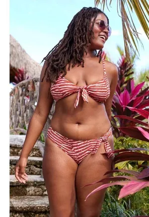 Aerie Tie Front Scoop Bikini Top Size XL Best Buds Pink Red NWT thumbnail 4