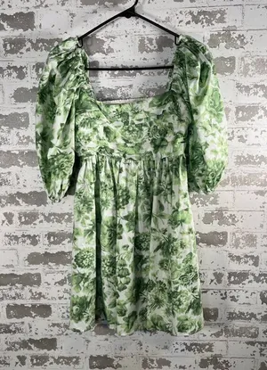 Abercrombie & Fitch | women green floral square neck puff sleeve dress thumbnail 1
