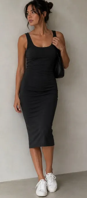 NWOT Vuori Halo Essential DreamKnit Midi Dress Black M thumbnail 1