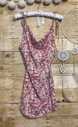 Beginning Boutique Your LA Catch Cowl Neck Mini Dress in Pink Floral thumbnail 6