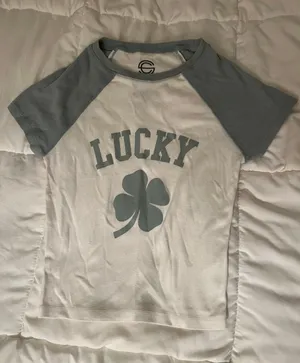 Green White Lucky Clover St Patrick’s Day Holiday Crop Top Tee Shirt Cropped thumbnail 2