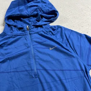 Running Dri-Fit Blue Hooded 1/4 Quarter Zip Active Top Size Large EUC thumbnail 3
