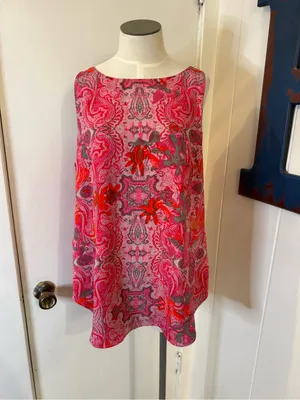 CAbi #127 Jubilee Pink & Orange Paisley Sleeveless Shell Tunic Sz L thumbnail 3