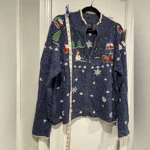 VTG Erika Size PXL Christmas Cardigan Sweater Zip Front Snowman Winter Cotton thumbnail 9