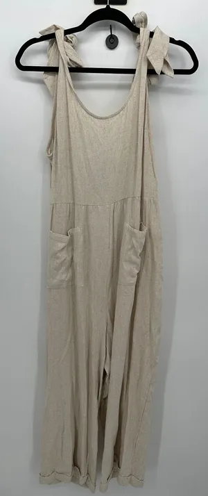 Zesica‎ Romper Jumpsuit Women Sz L Cream Linen Blend Pockets Lagenlook Boho NWT thumbnail 1
