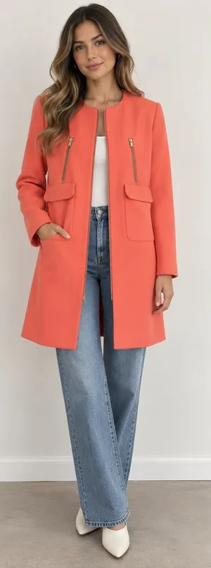 Metaphor Coral Tailored Zip Front Coat 60s Mod Retro Minimalist thumbnail 1