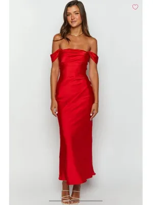Beginning Boutique Ella Red Satin Maxi Dress Gown Slip Off Shoulder US 10 New thumbnail 4