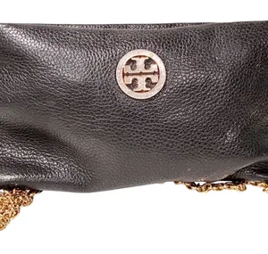 Tori Burch Black Pebble Leather Gold Logo Soft Clutch Wallet Bag Purse thumbnail 1
